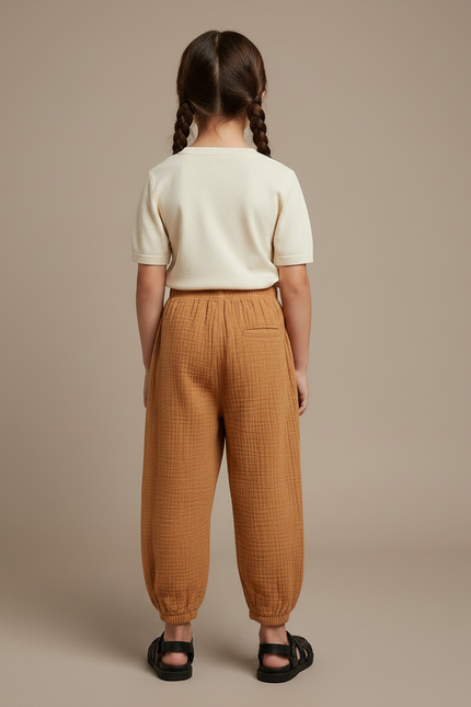 Pantalon Chinois Marron Coton Texturé Ample Enfant - vue 2