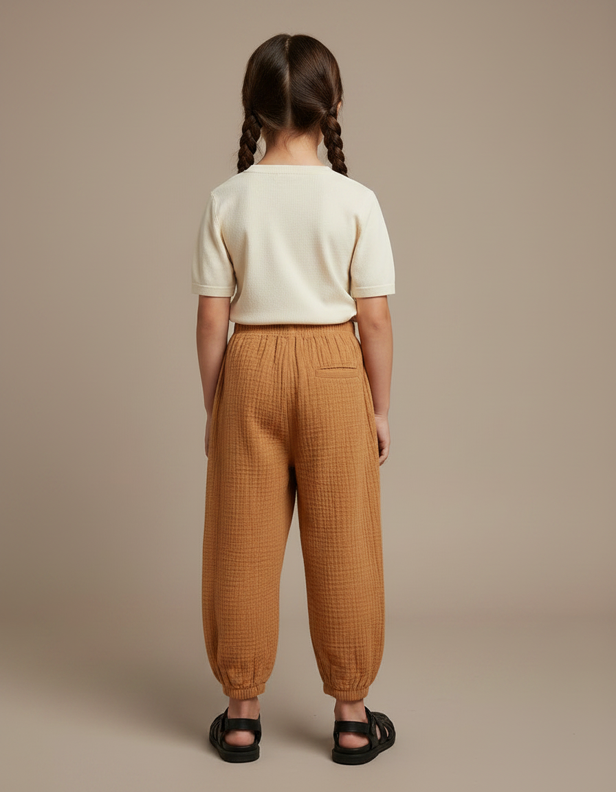 Pantalon Chinois Marron Coton Texturé Ample Enfant - vue 2