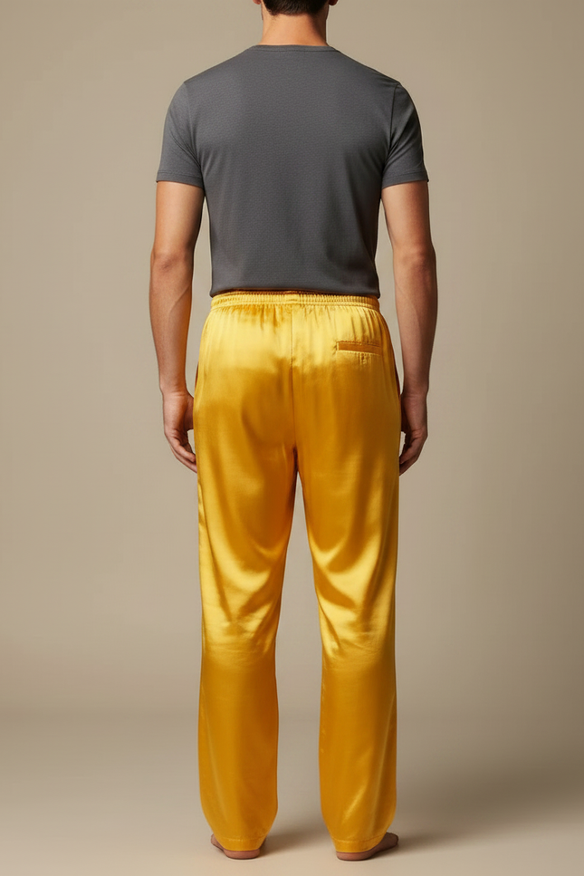 Pantalon Chinois Jaune Satiné Ample Homme Fluide - vue 2