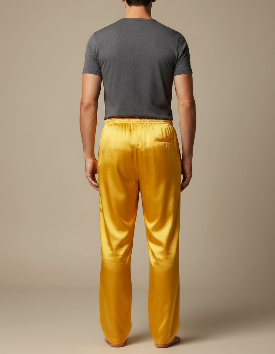 Pantalon Chinois Jaune Satiné Ample Homme Fluide - vue 2