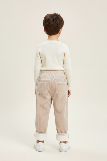 Pantalon Chinois Crème Côtelé Polaire Ample Enfant - Beige Cordé - vue 2