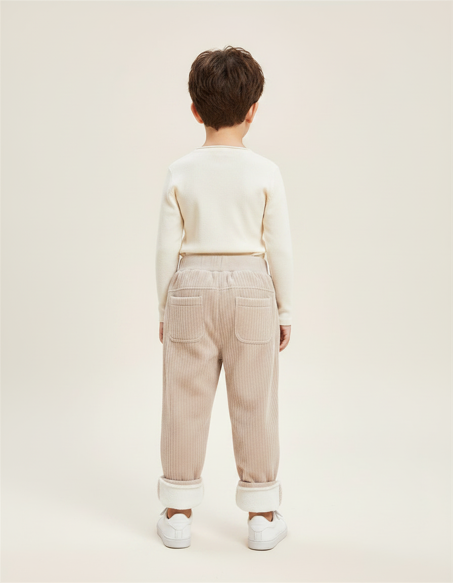 Pantalon Chinois Crème Côtelé Polaire Ample Enfant - Beige Cordé - vue 2