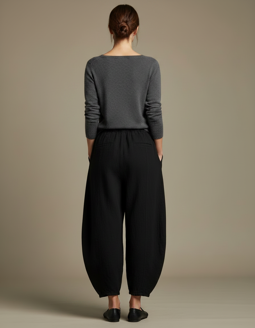 Pantalon Chinois Noir Ample Coton Lin Confortable - vue 2