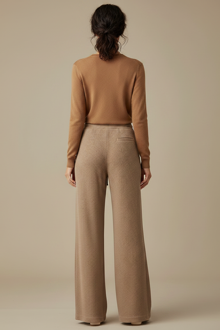 Pantalon Chinois Côtelé Marron Ample Confortable Femme - Camel Cordé - vue 2