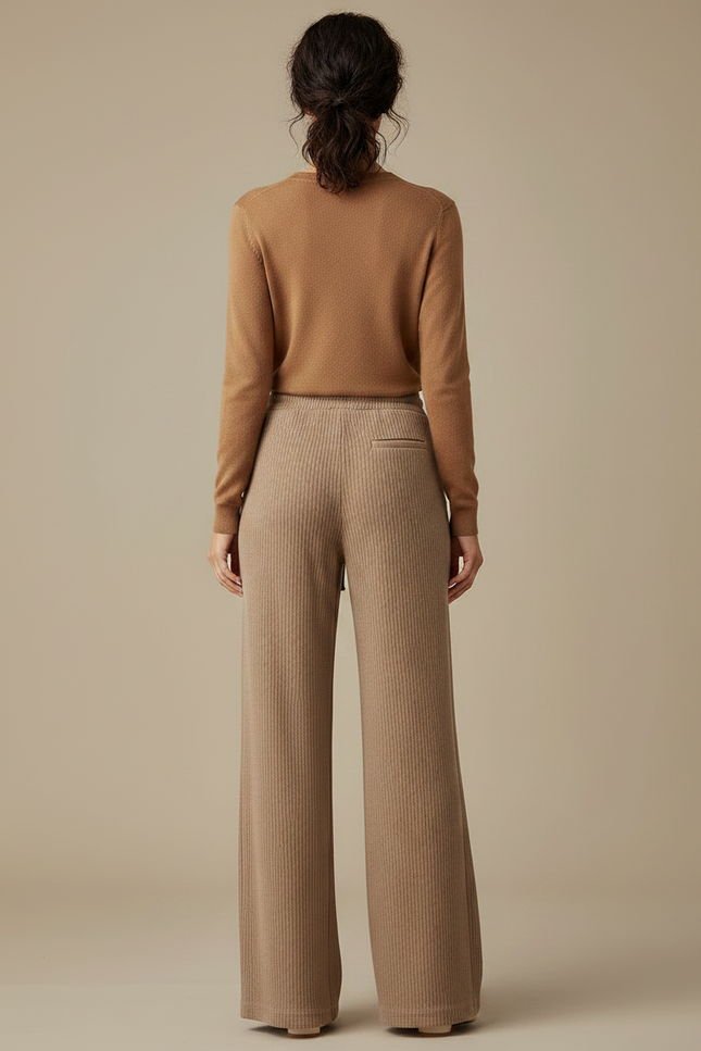 Pantalon Chinois Côtelé Marron Ample Confortable Femme - Camel Cordé - vue 2