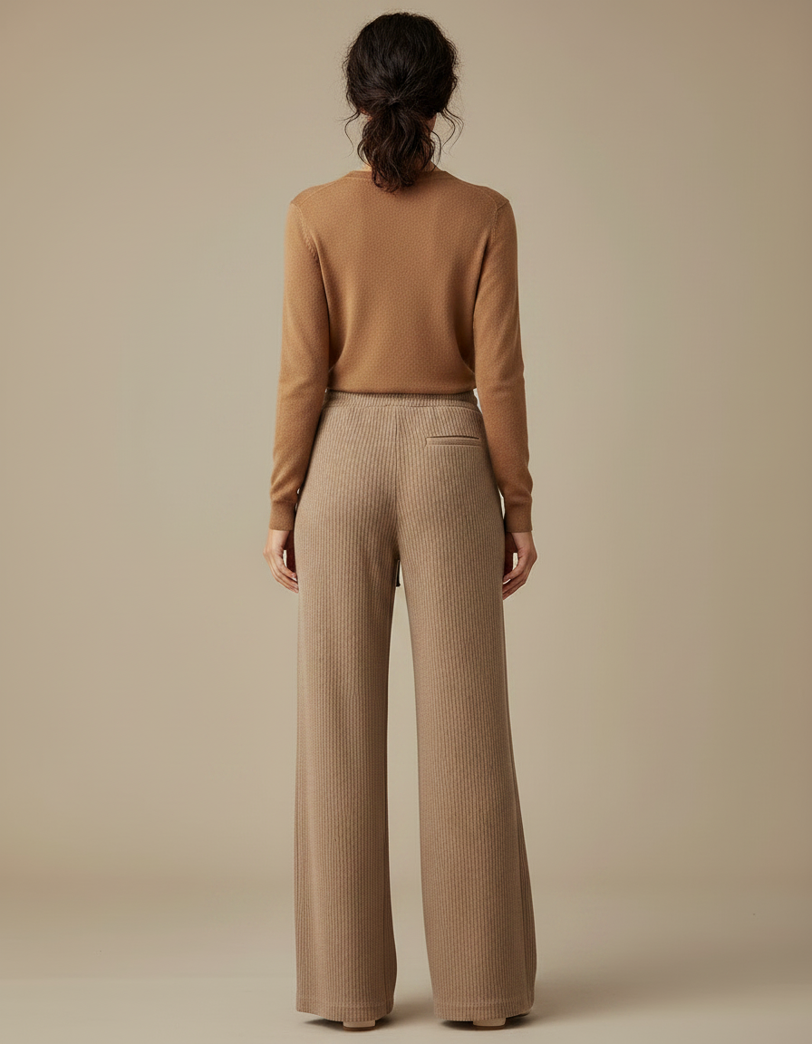 Pantalon Chinois Côtelé Marron Ample Confortable Femme - Camel Cordé - vue 2