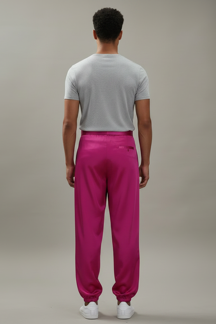 Pantalon Chinois Fuchsia Satiné Ample Élastiqué Homme - Rose - vue 2