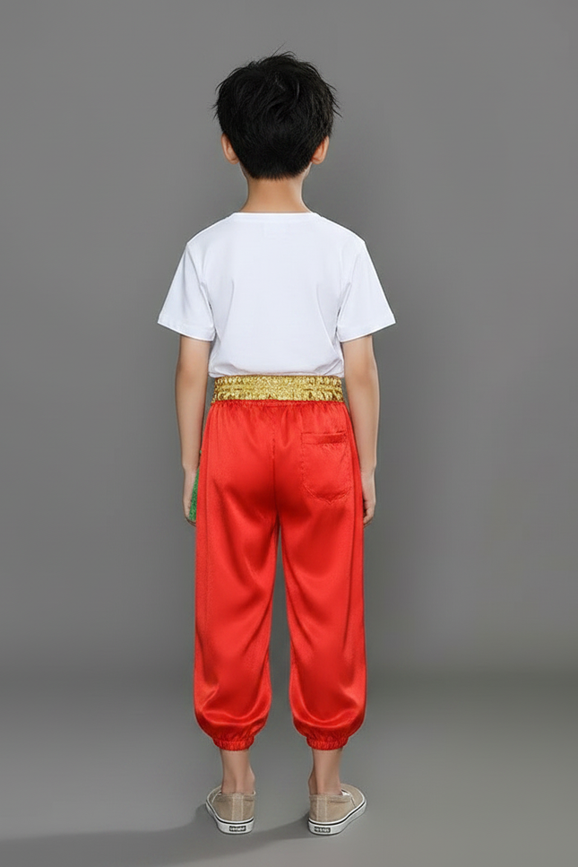 Pantalon Chinois Rouge Satiné Brodé Ample Enfant - vue 2