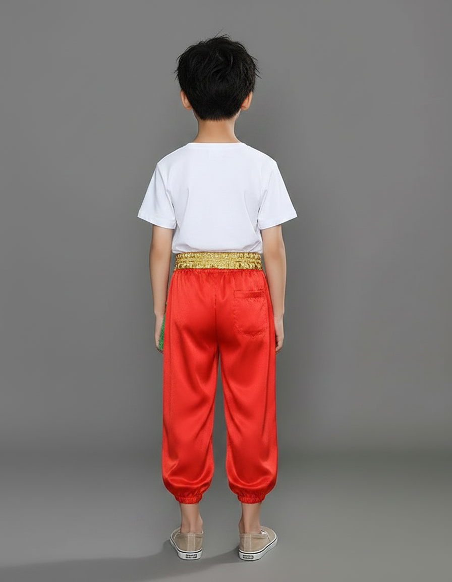 Pantalon Chinois Rouge Satiné Brodé Ample Enfant - vue 2