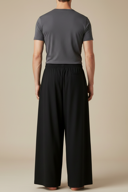Pantalon Chinois Noir Ample Fluide Décontracté Homme - Viscose - vue 2