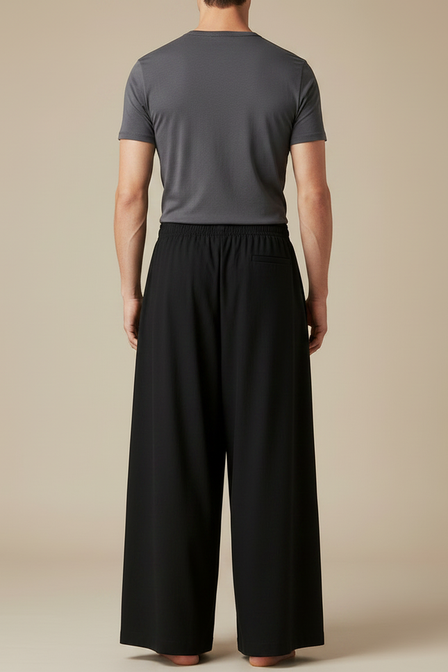 Pantalon Chinois Noir Ample Fluide Décontracté Homme - Viscose - vue 2