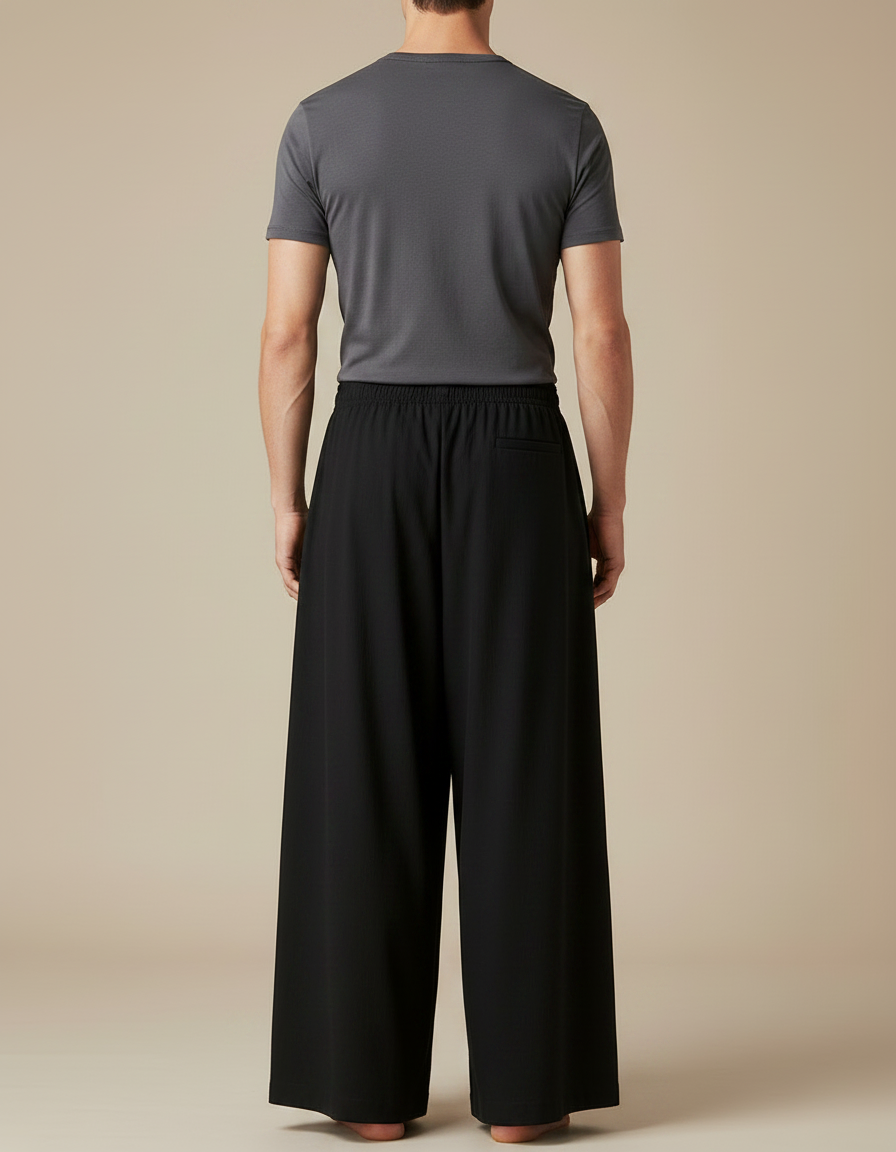Pantalon Chinois Noir Ample Fluide Décontracté Homme - Viscose - vue 2