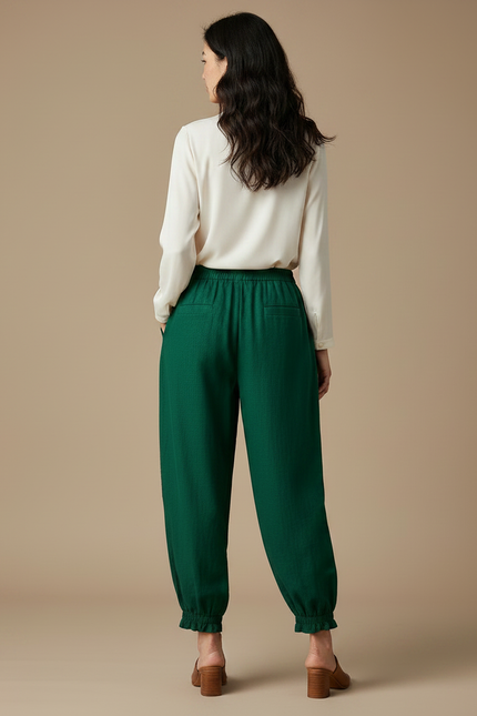 Pantalon Chinois Vert Brodé Harem Coton Ethnique - vue 2
