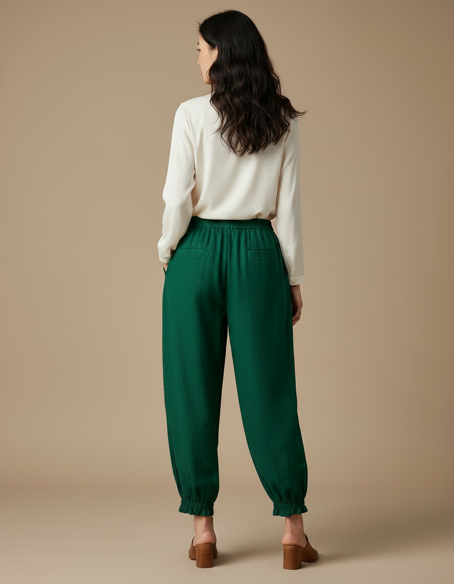 Pantalon Chinois Vert Brodé Harem Coton Ethnique - vue 2