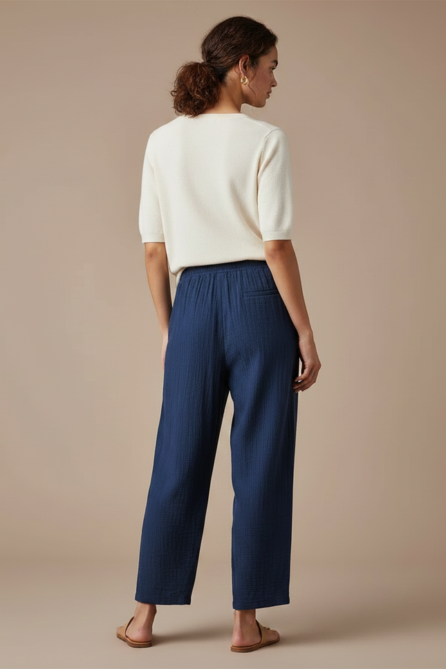 Pantalon Chinois Bleu Marine Ample Coton Fluide - vue 2