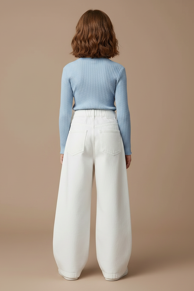 Pantalon Chinois Blanc Ample Fluide Enfant Décontracté - Jean - vue 2