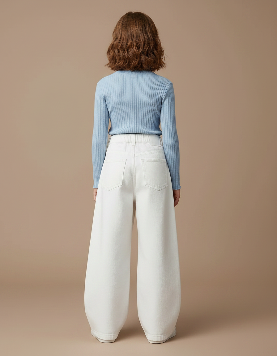 Pantalon Chinois Blanc Ample Fluide Enfant Décontracté - Jean - vue 2