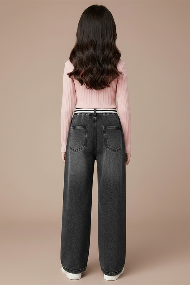 Pantalon Chinois Jean Large Fille Gris Cordon - vue 2