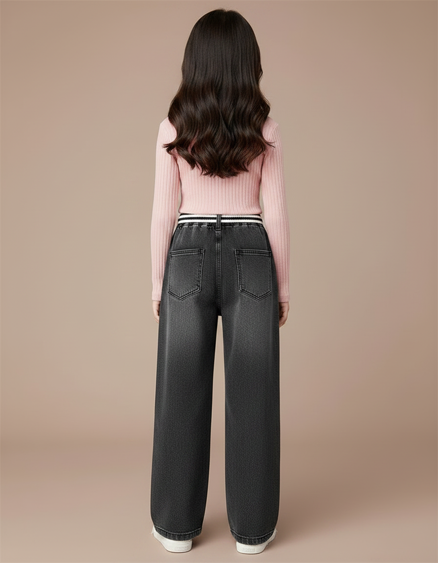 Pantalon Chinois Jean Large Fille Gris Cordon - vue 2