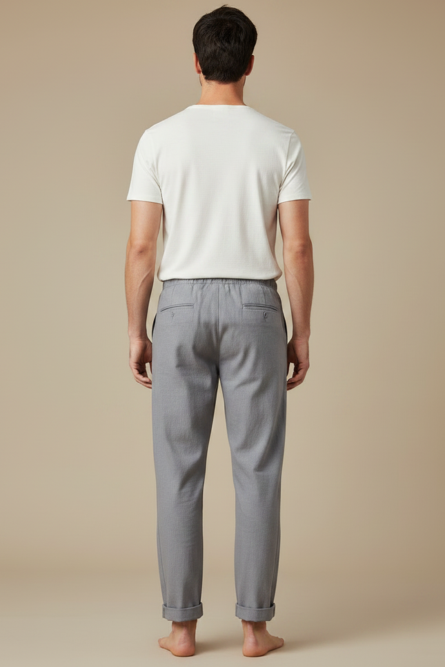 Pantalon Chinois Gris Lin Décontracté Homme Simple Léger - vue 2
