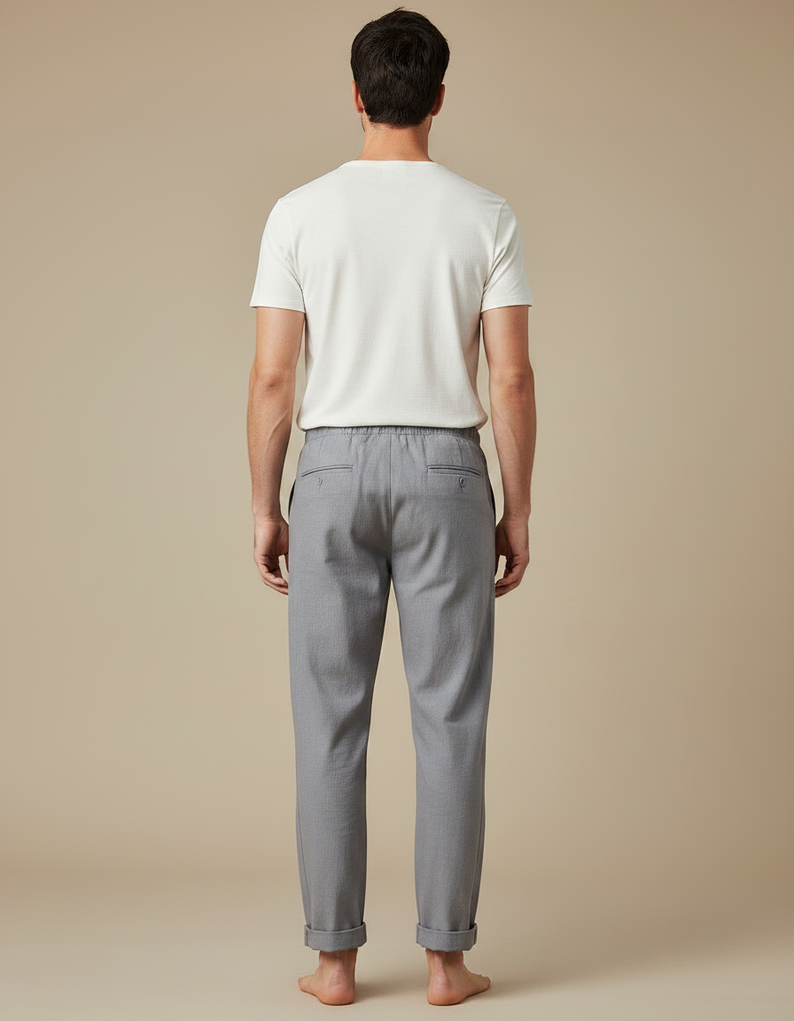 Pantalon Chinois Gris Lin Décontracté Homme Simple Léger - vue 2