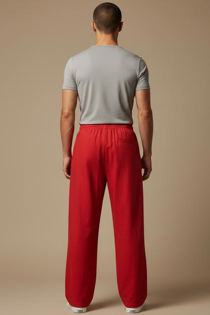 Pantalon Chinois Rouge Ample Lin Décontracté Homme - vue 2