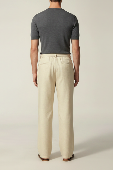 Pantalon Chinois Lin Beige Ample Taille Élastique - vue 2