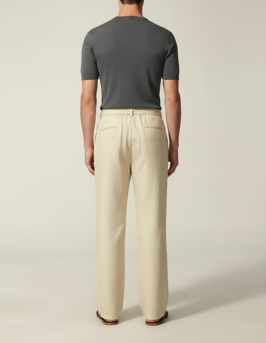 Pantalon Chinois Lin Beige Ample Taille Élastique - vue 2