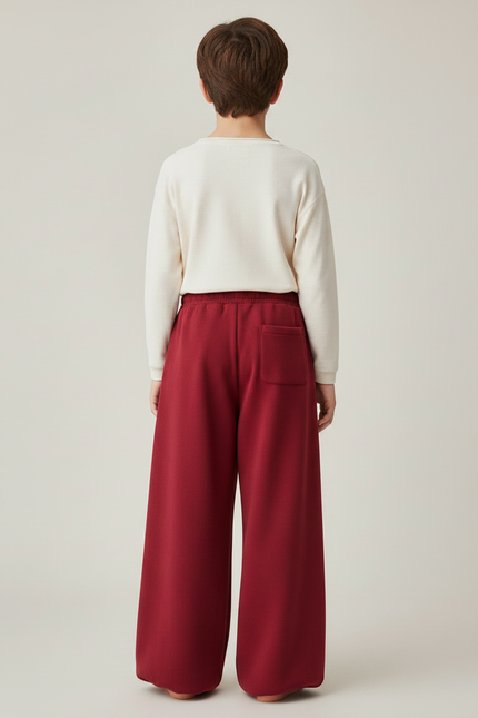 Pantalon Chinois Rouge Ample Molletonné Élastique Enfant - Bordeaux - vue 2