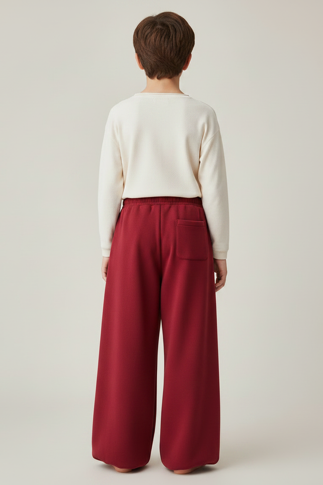 Pantalon Chinois Rouge Ample Molletonné Élastique Enfant - Bordeaux - vue 2
