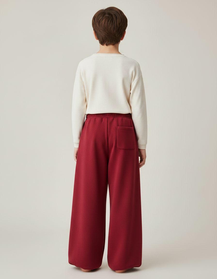 Pantalon Chinois Rouge Ample Molletonné Élastique Enfant - Bordeaux - vue 2