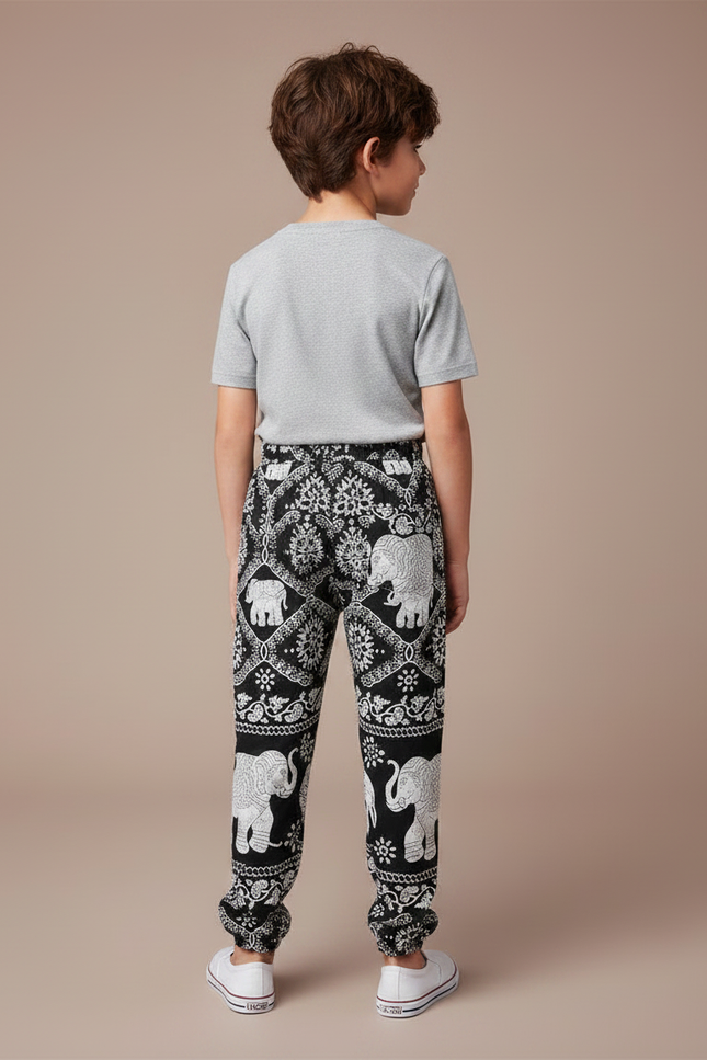 Pantalon Chinois Noir Blanc Ample Imprimé Éléphants Garçon - Viscose - vue 2