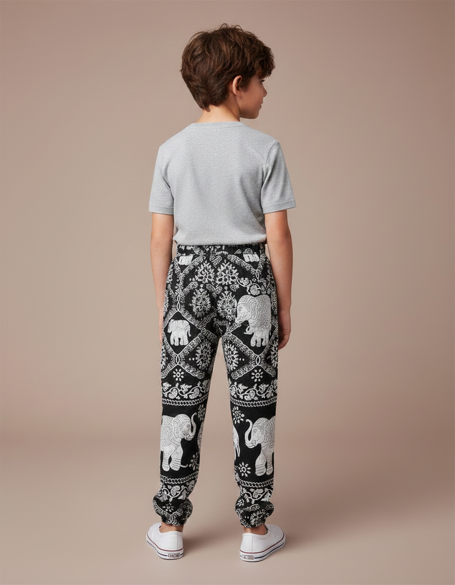 Pantalon Chinois Noir Blanc Ample Imprimé Éléphants Garçon - Viscose - vue 2