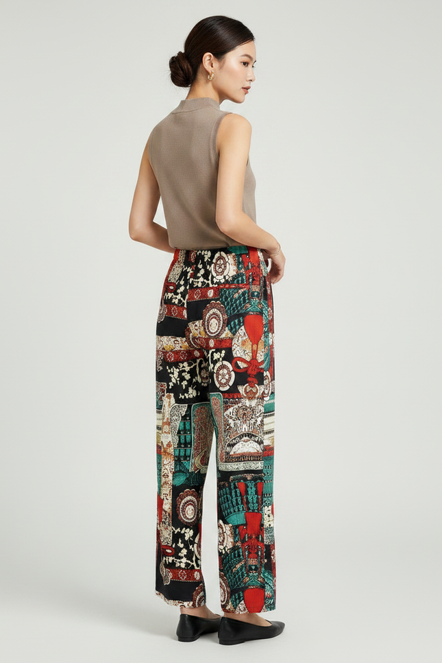 Pantalon Chinois Imprimé Multicolore Ample Fluide Décontracté Élégant - Viscose - vue 2