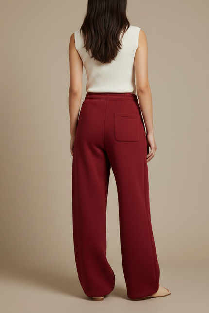 Pantalon Chinois Bordeaux Ample Molletonné Décontracté Cordon - vue 2