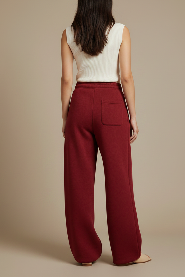 Pantalon Chinois Bordeaux Ample Molletonné Décontracté Cordon - vue 2