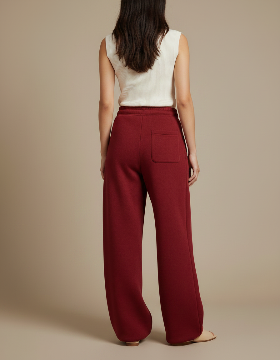 Pantalon Chinois Bordeaux Ample Molletonné Décontracté Cordon - vue 2