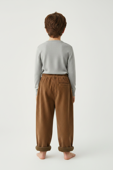 Pantalon Chinois Marron Côtelé Ample Enfant Doux - Cordé - vue 2