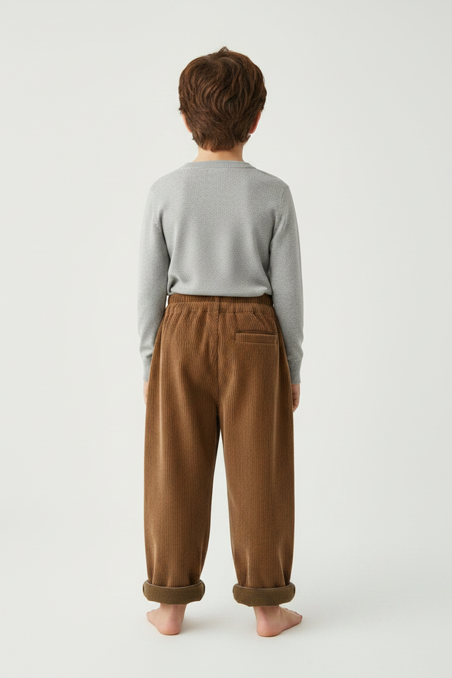 Pantalon Chinois Marron Côtelé Ample Enfant Doux - Cordé - vue 2