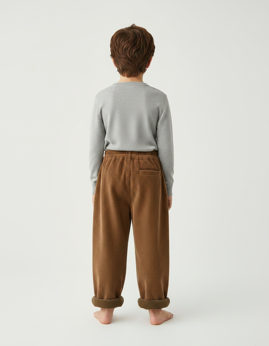 Pantalon Chinois Marron Côtelé Ample Enfant Doux - Cordé - vue 2