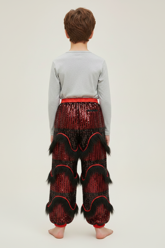 Pantalon Chinois Rouge Pailleté Franges Danse Enfant - Polyester - vue 2