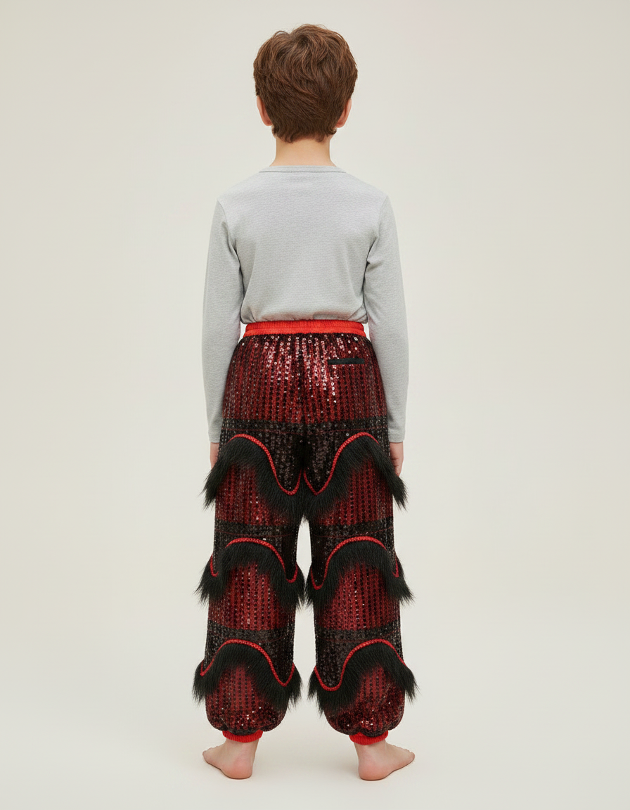 Pantalon Chinois Rouge Pailleté Franges Danse Enfant - Polyester - vue 2