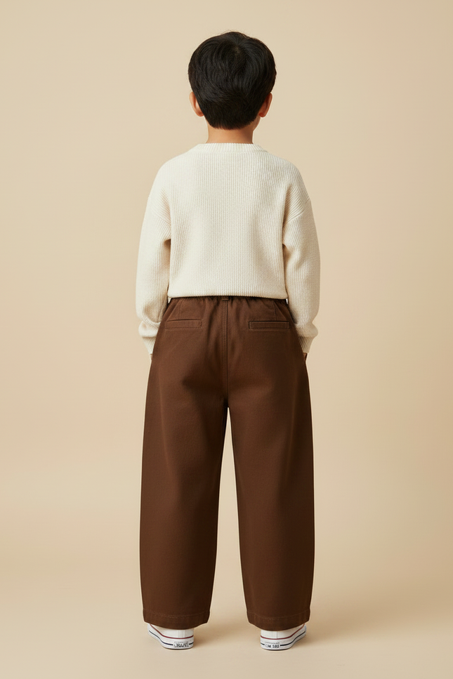 Pantalon Chinois Marron Ample Garçon Décontracté Élastique - Toile - vue 2