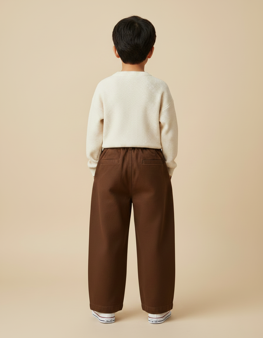 Pantalon Chinois Marron Ample Garçon Décontracté Élastique - Toile - vue 2
