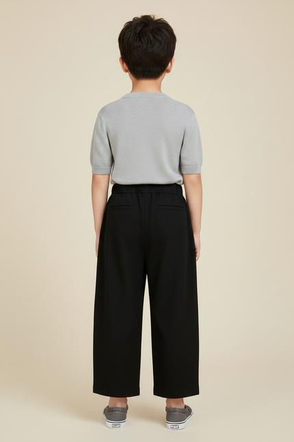 Pantalon Chinois Noir Ample Brodé Bambou Garçon - Polyester - vue 2