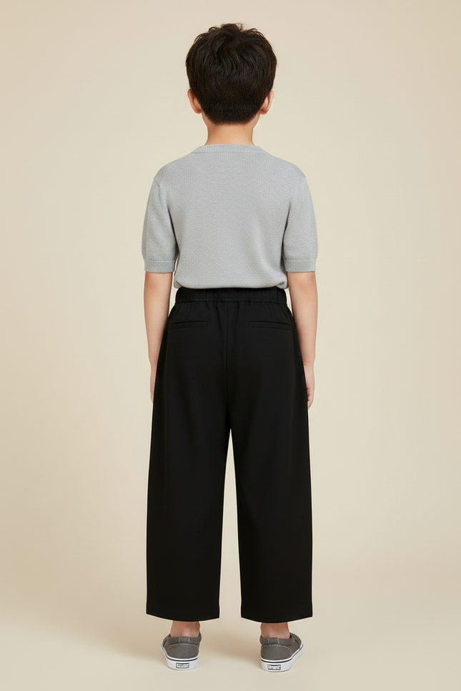 Pantalon Chinois Noir Ample Brodé Bambou Garçon - Polyester - vue 2