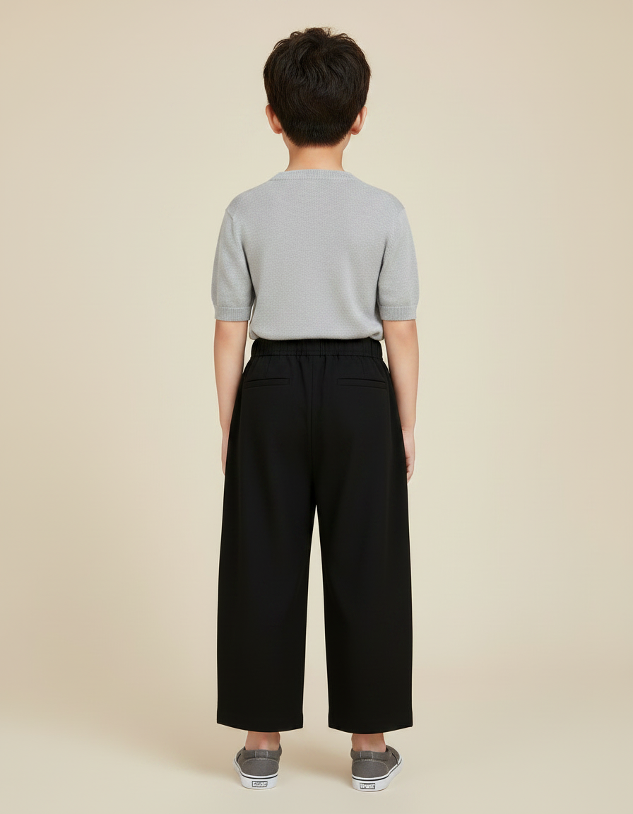 Pantalon Chinois Noir Ample Brodé Bambou Garçon - Polyester - vue 2