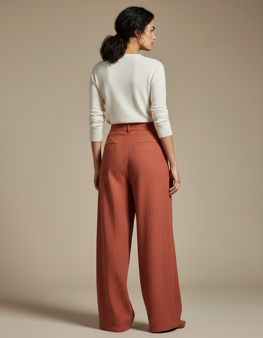 Pantalon Chinois Terracotta Ample Plissé Fluide Élégant - Orange Viscose - vue 2