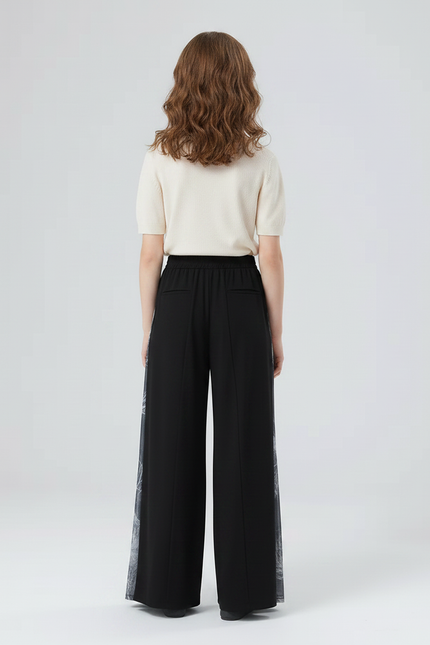 Pantalon Chinois Noir Ample Imprimé Encre Fluide Danse - Viscose - vue 2