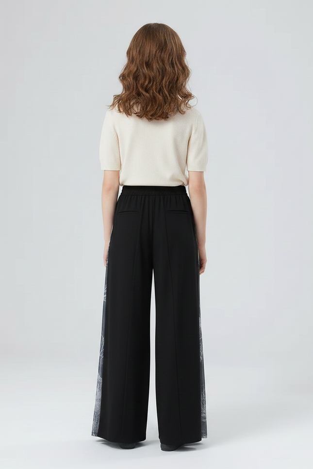 Pantalon Chinois Noir Ample Imprimé Encre Fluide Danse - Viscose - vue 2